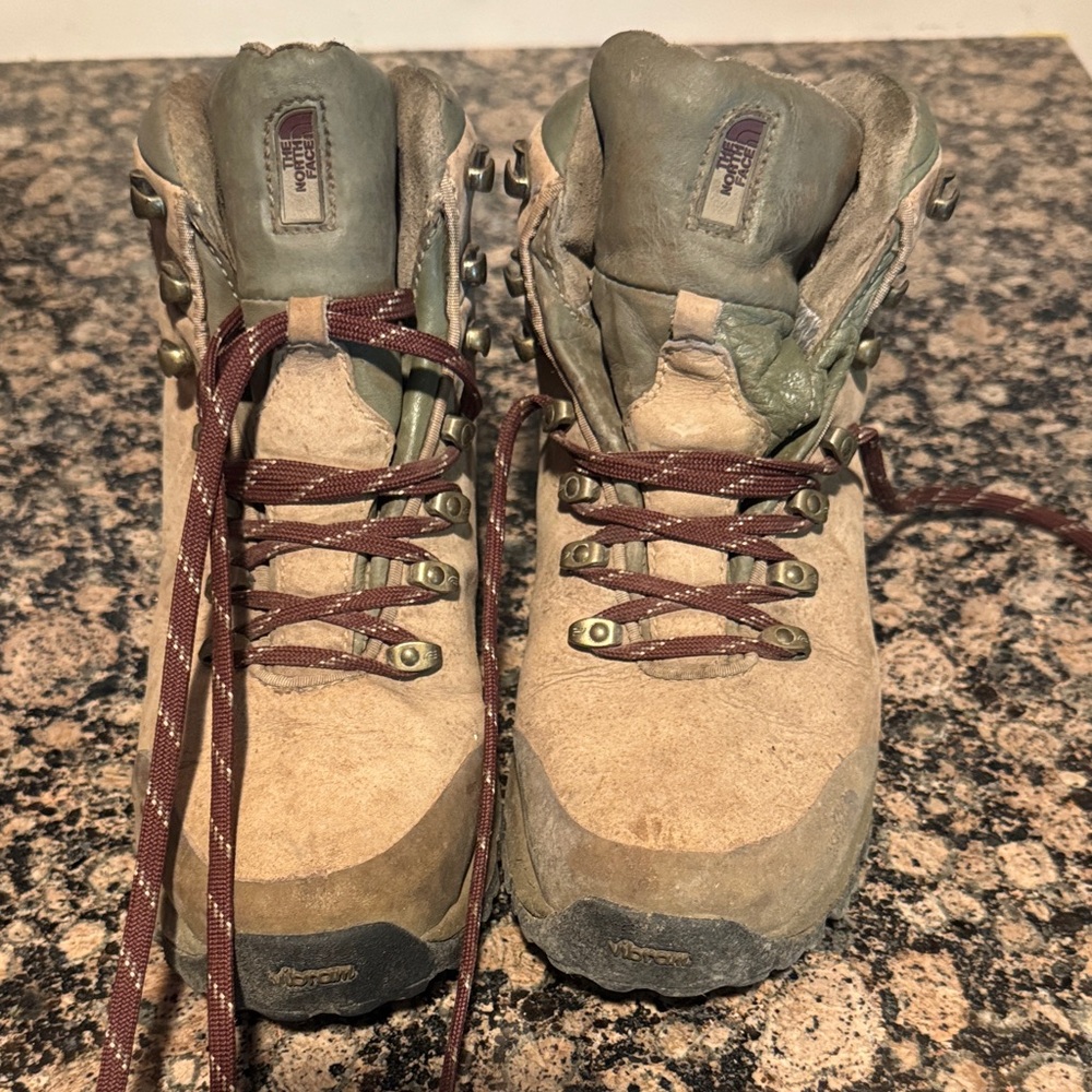 The North Face Tan Hiking Boots with Maroon Laces Goretex